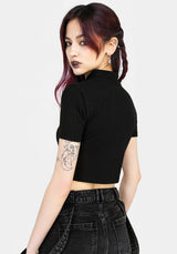 Caduceus Embroidered High Neck Crop Top