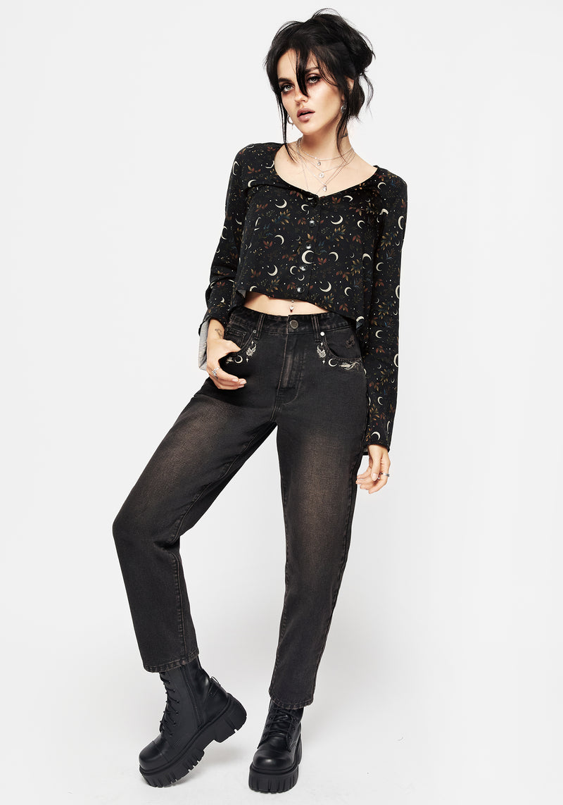 Abundia Embroidered Mom Jeans