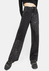 Tarantism Embroidered Wide Leg Jeans