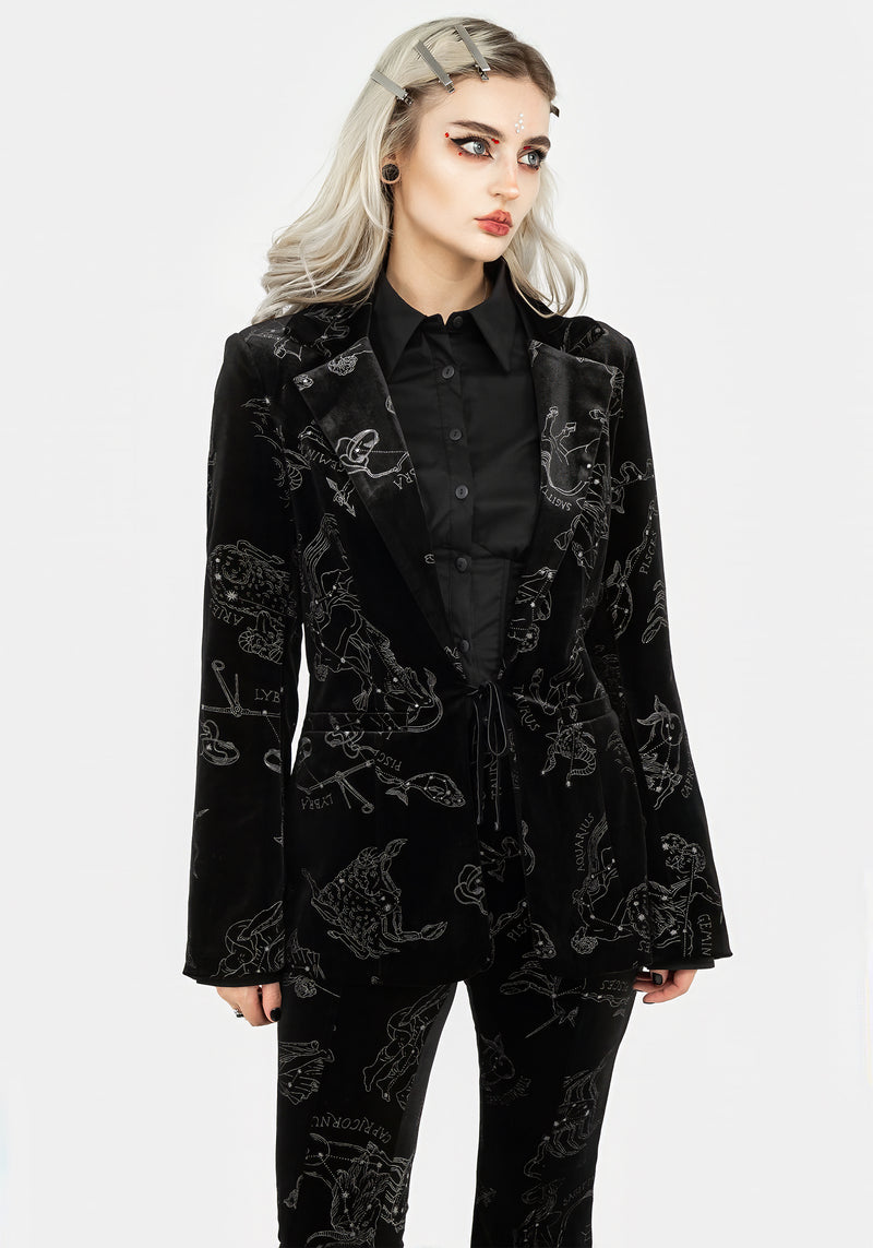 Zodiac Foil Print Velour Blazer