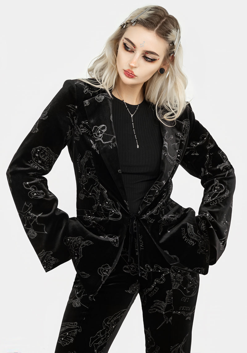 Zodiac Foil Print Velour Blazer