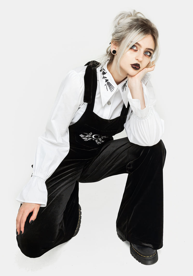 Aradia Embroidered Velour Wide Leg Dungarees