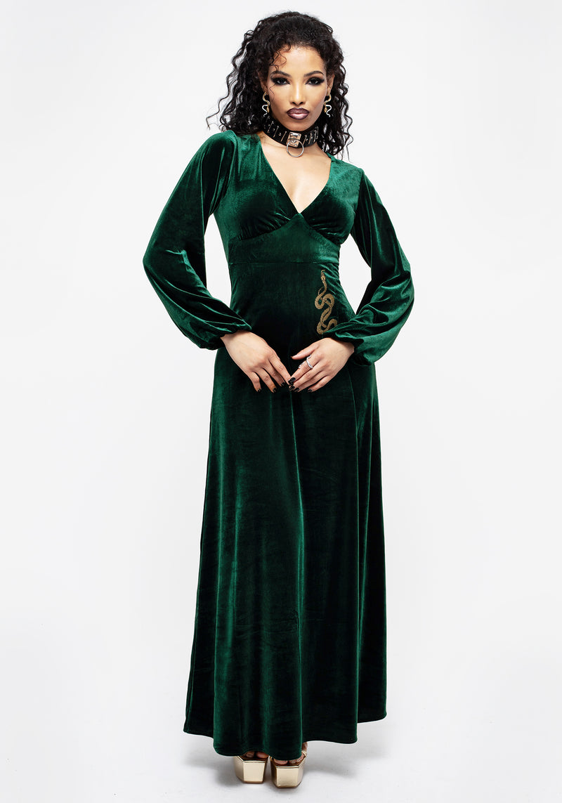 Zarina Lang Ärmel Velours Maxi Kleid