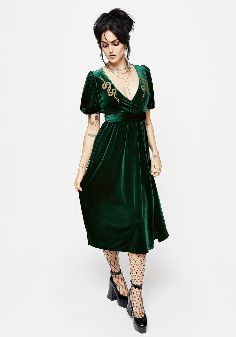 Zarina Velour Applique Midi Wrap Dress