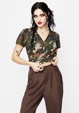 Maleficium Printed Button Up Crop Top