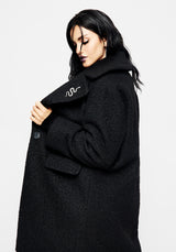 Gorgon Bouclé Oversized Coat with Snake Brooch - Black