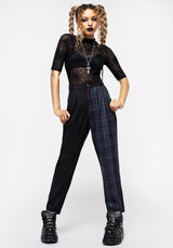 Stereo Spliced Check High Waist Tapered Trousers