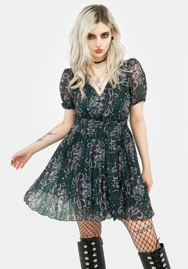 Cailleach Puffärmel Ärmel Plissiert Mini Kleid