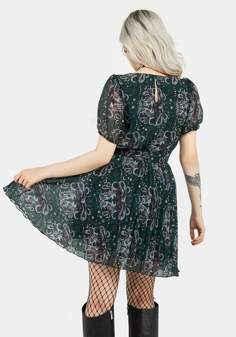 Cailleach Puffärmel Ärmel Plissiert Mini Kleid