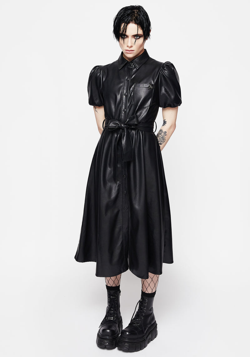 Sharon PU Midi Shirt Dress With Charm