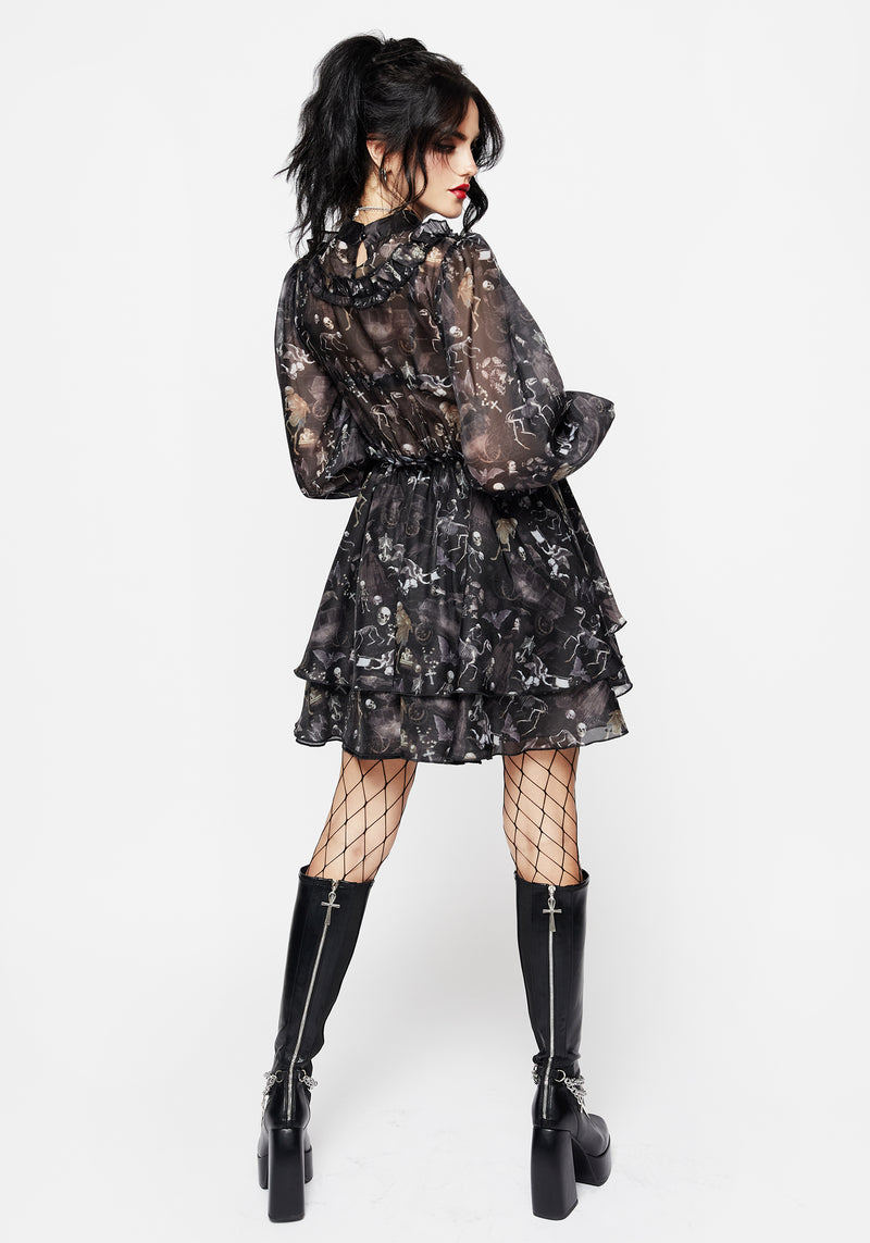 Melancholia Frill Yoke Layered Organza Mini Dress