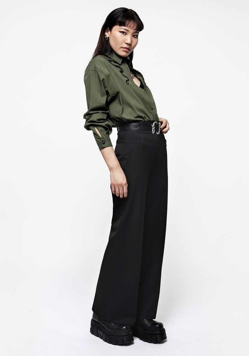 Ruthless Double Waistband Wide Leg Trousers