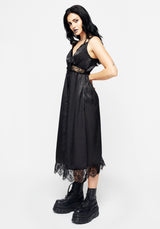 Conjure Satin Lace Trim Cami Midi Dress