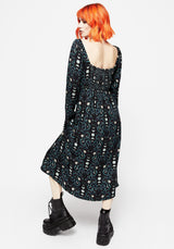 Pythia Print Flute Sleeve Midi Dress