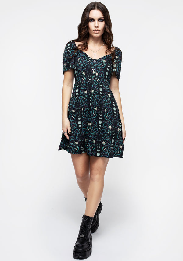 Pythia Print Button Front Mini Dress