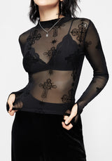 Priesterin Beflockt Mesh Top