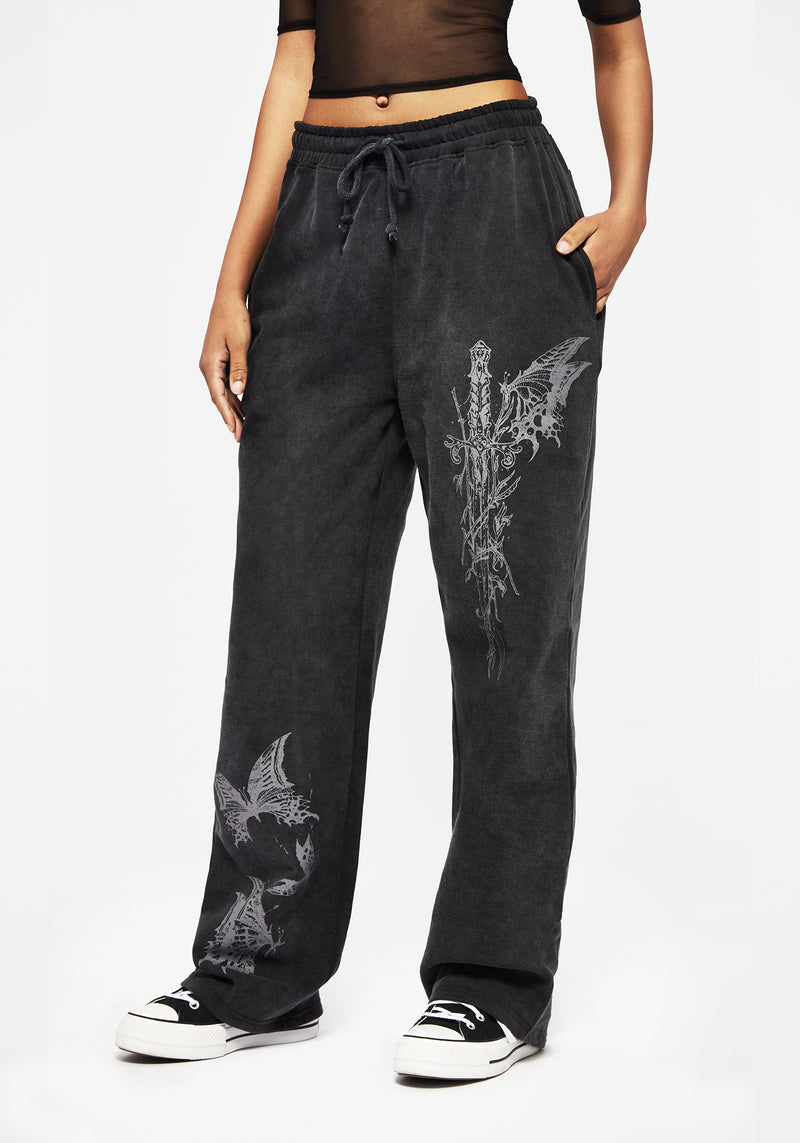 Entwined Rose Graphic Print Straight Leg Joggers