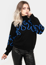 Blaze Flamme Gestrickt Pullover - Blau