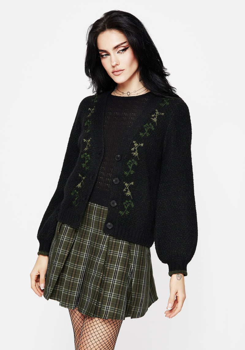 Dawsonia Embroidered Knit Crop Cardigan