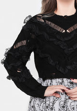 Volla Lace Ruffle Distressed Knit Crop Jumper