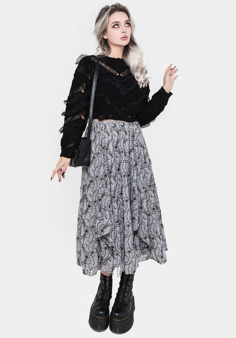 Volla Lace Ruffle Distressed Knit Crop Jumper