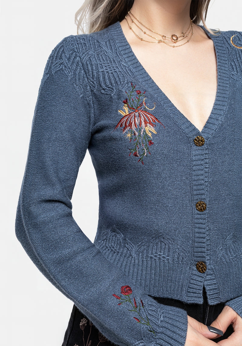 Selenia Motte Bestickt Zopf Twist Gestrickt Cardigan   