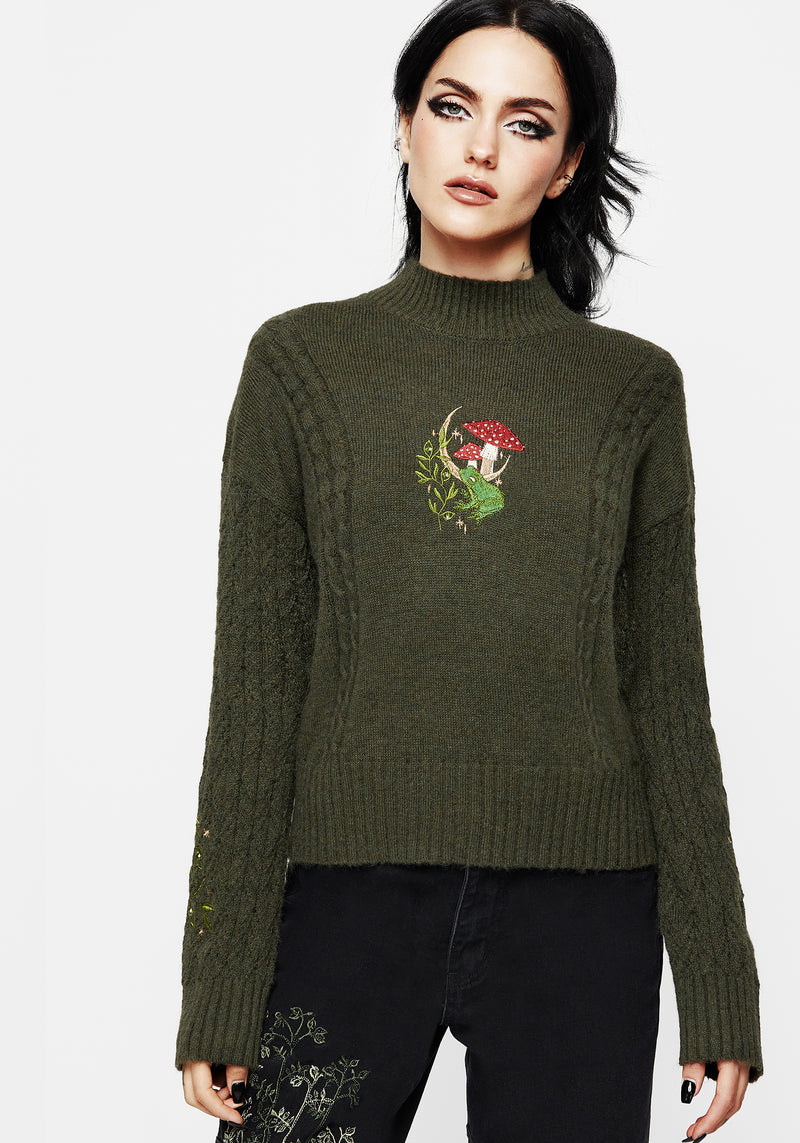 Swamplife Embroidered Cable Knit Relaxed Jumper