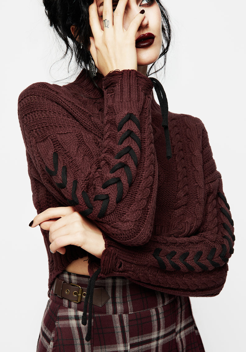 Skulk Distressed Cable Knit Crop Jumper