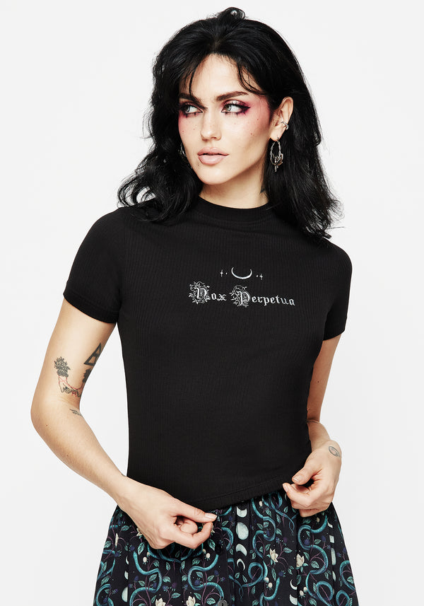 Eternal Night Rib Embroidered Crop Top