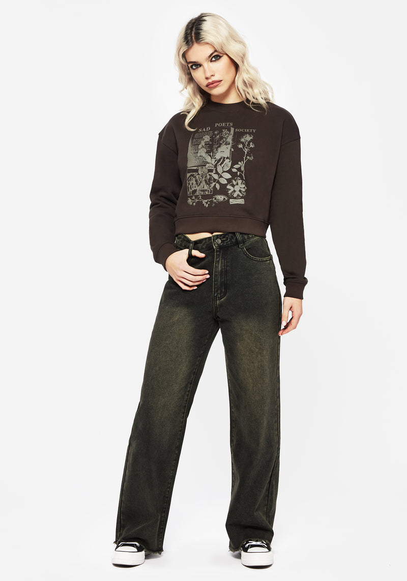 Sad Poets Graphic Print Crop Sweater