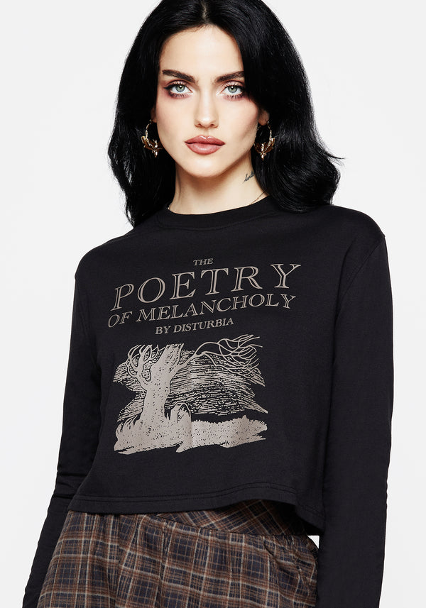 Poetry of Melancholy Graphic Print Long Sleeve Crop Top