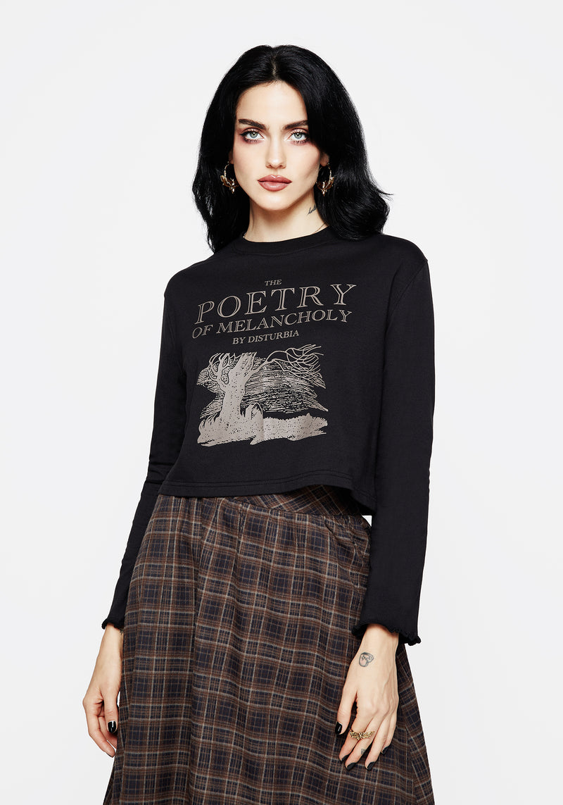 Poetry of Melancholy Graphic Print Long Sleeve Crop Top