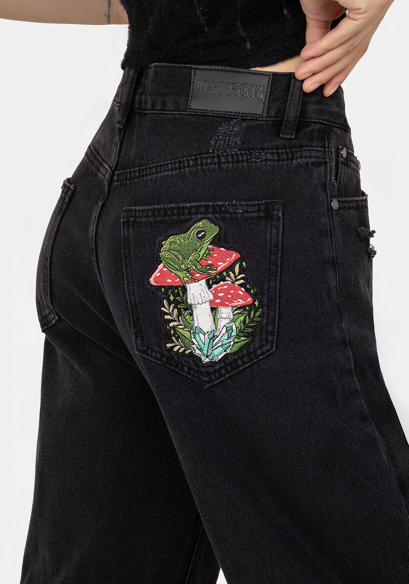 Swamplife Frosch Bestickt Abgenutzt Mom Jeans