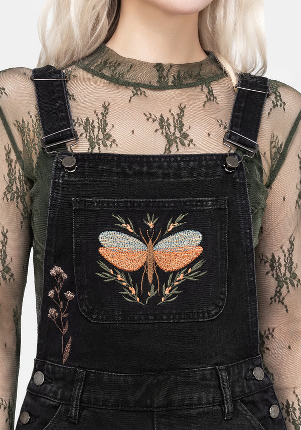 Griffinfly Bestickt Abgenutzt Denim Latzhose