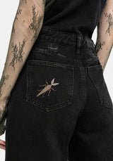 Griffinfly Bestickt Abgenutzt Denim Latzhose