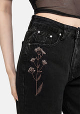 Griffinfly Bestickt Abgenutzt Denim Mom Jeans