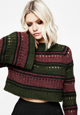 Splinter Stripe Knit Flare Sleeve Crop Jumper