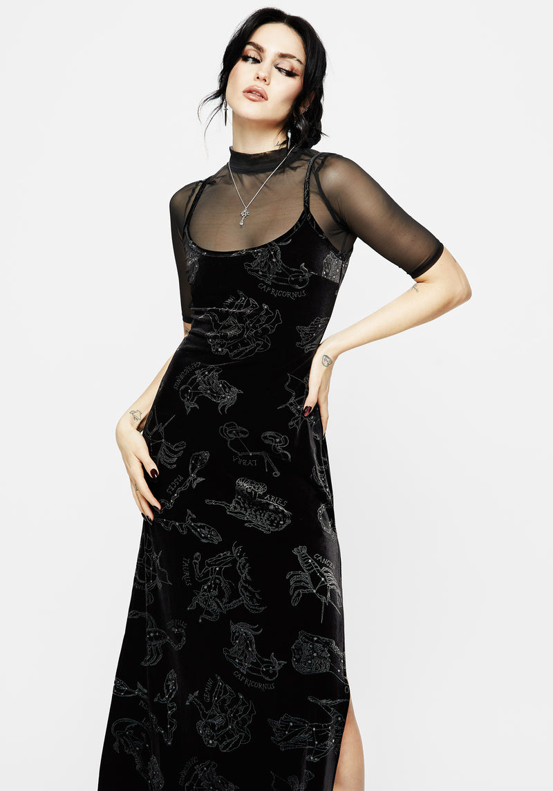 Zodiac Foil Print Velour Slip Gown