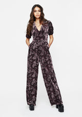 Deception Snake Foil Print Velour Jumpsuit