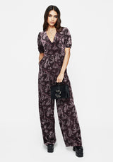 Deception Snake Foil Print Velour Jumpsuit