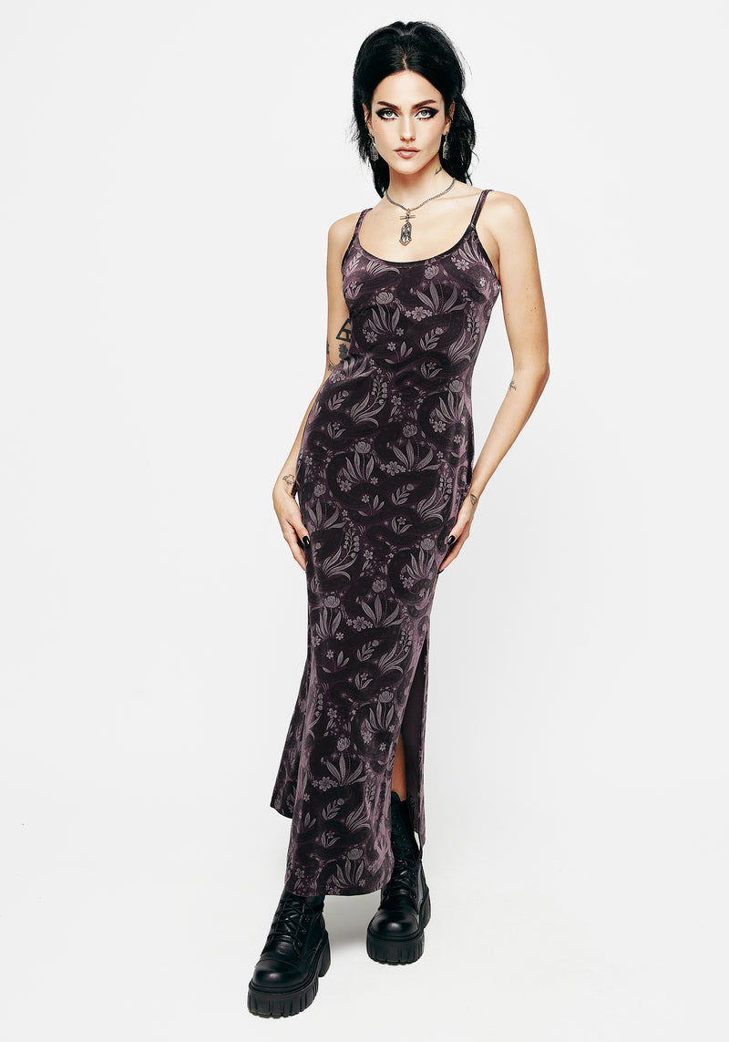 Deception Snake Foil Print Velour Maxi Slip Gown