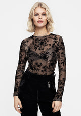 Nyctanthes Flocked Floral Mesh Top