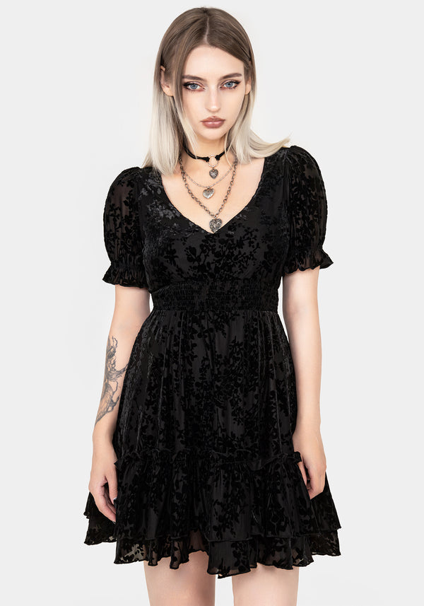 Lilias Devoré Velour Mesh Tiered Mini Dress