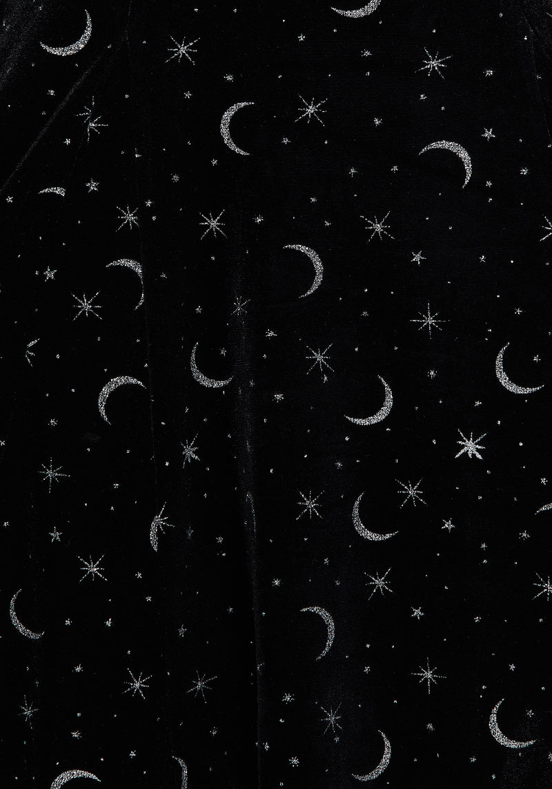 Constellation Glitzer Druck Velours Mini Kleid