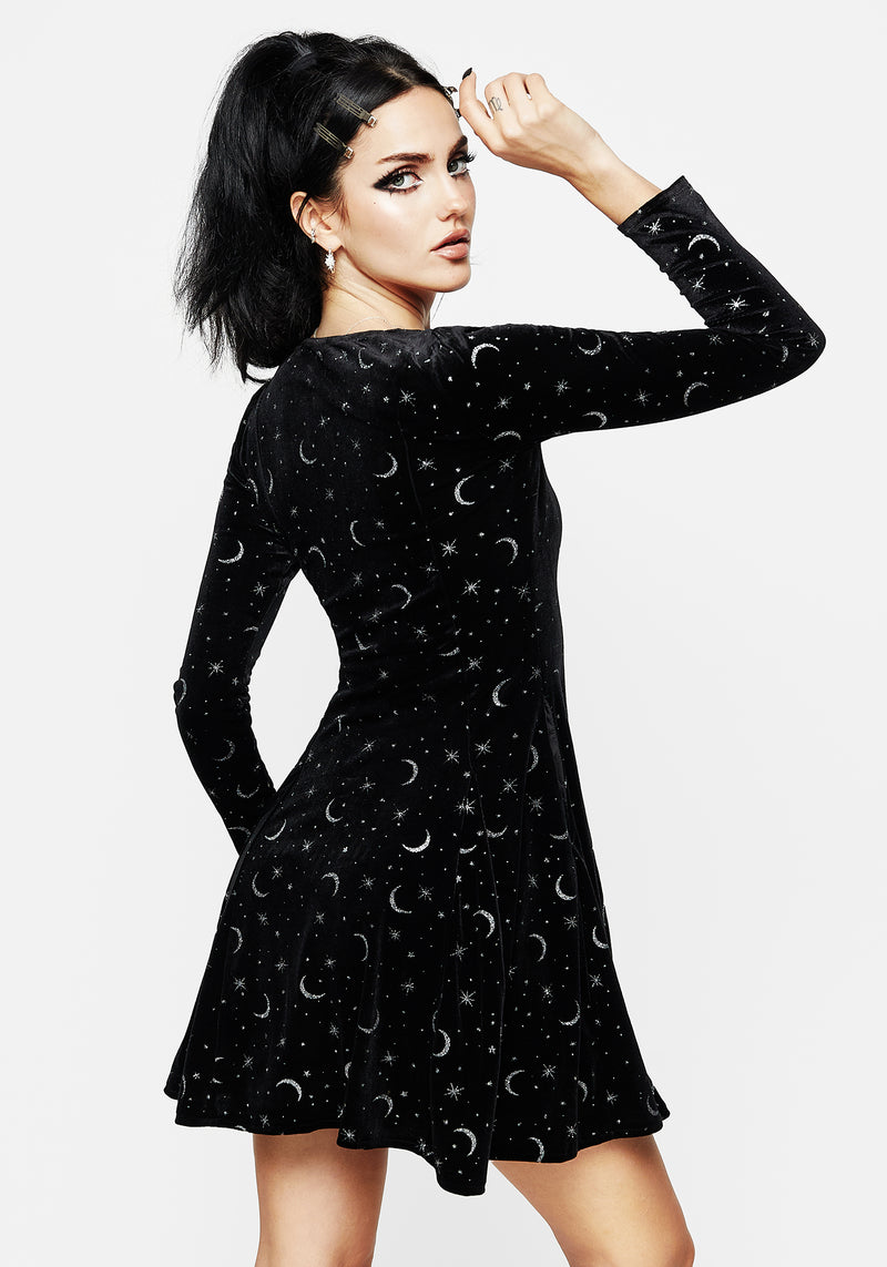 Constellation Glitter Print Velour Mini Dress