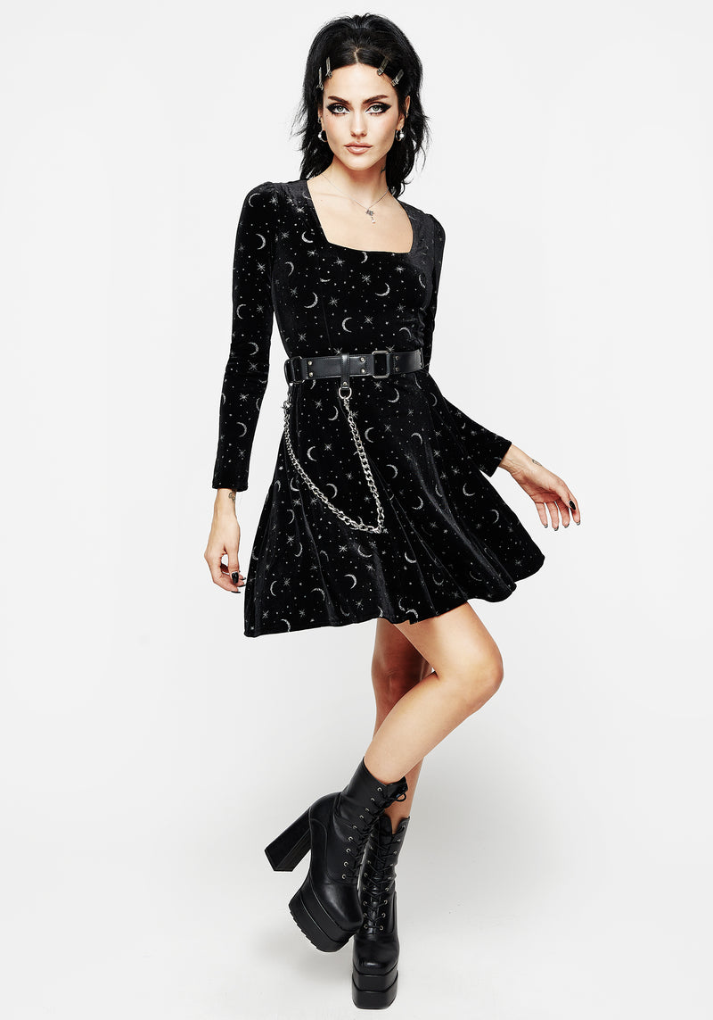 Constellation Glitter Print Velour Mini Dress