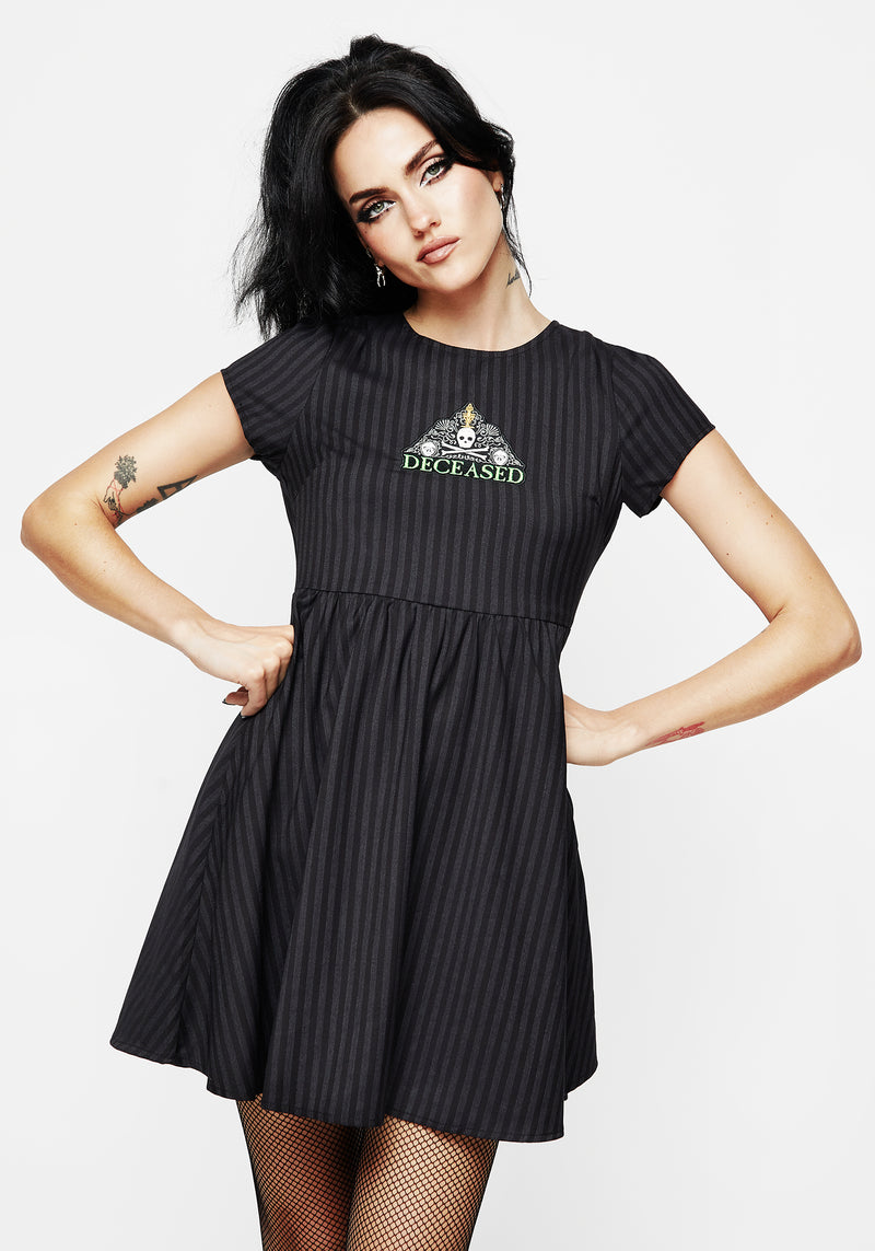 Deceased Bestickt Gestreift Mini Skater Kleid