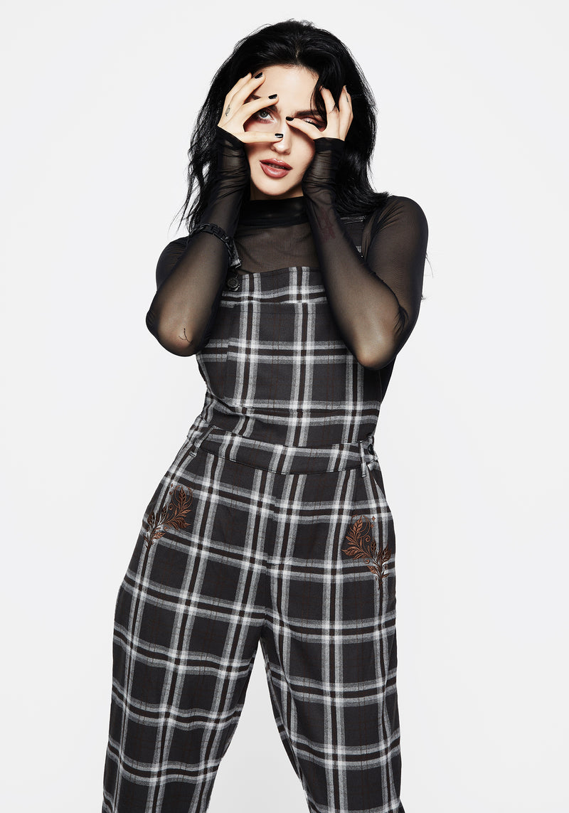 Persimmon Embroidered Check Dungarees