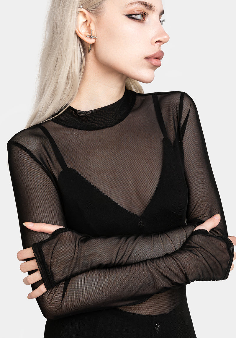 Necrosis High Neck Long Sleeve Mesh Top