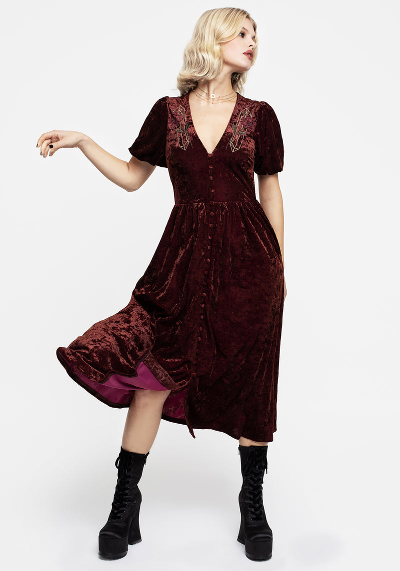 Essence Crushed Velour Button Up Midi Dress